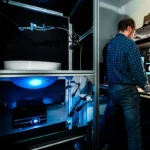 Photo d'un scientifique dans un laboratoire contenant un aquarium